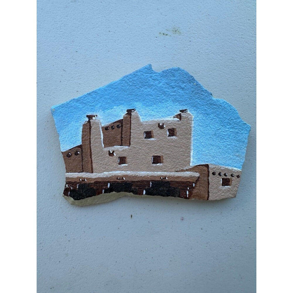 SRH '00 Hand Painted Artwork Historic New Mexico Taos Pueblo Natural Stone Slab